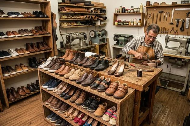 Sapatos variados dispostos para escolha em sapateiro em Rio Verde.